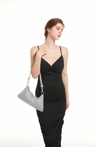 Vista 4 de UMREN Bolsos Hobo con diamantes de imitación para mujer, elegante bolso de noche de cristal brillante para fiesta, club, boda