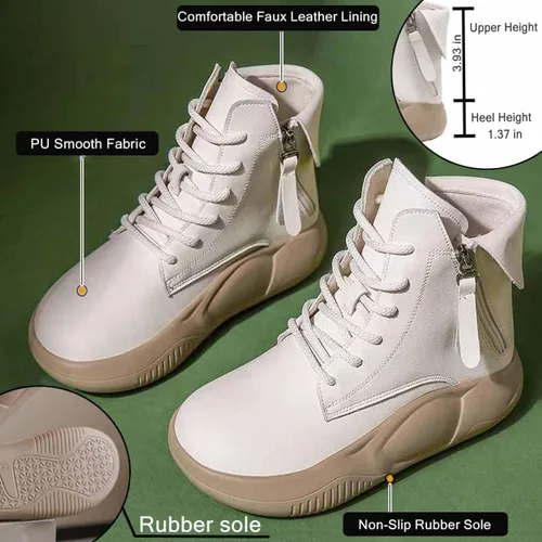 Vista 9 de MSYINGL Botas Martin de suela gruesa para mujer, zapatos mecedores de cuero, zapatos de caña alta con cordones, zapatos cortos casuales