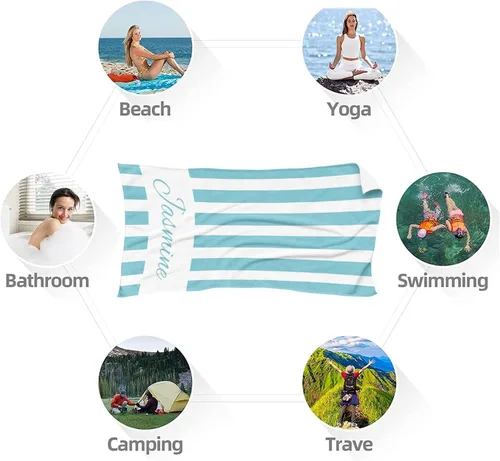 Vista 6 de Toallas de playa personalizadas para niños y adultos, toallas de playa a rayas personalizadas con nombre, toallas de microfibra sin arena