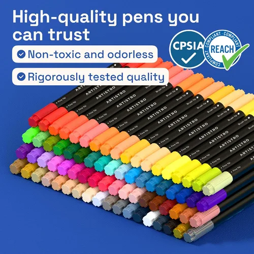 Vista 8 de ARTISTRO 72 marcadores de pintura acrílica, bolígrafos de pintura de doble punta + pincel fino ideal para caligrafía, perfectos para tela, rocas