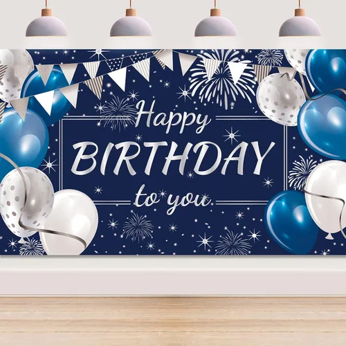 Vista 8 de Decoración de feliz cumpleaños telón de fondo para fotos para niños y niñas 1 telón de fondo de feliz cumpleaños, 1 rollo de cinta con globos