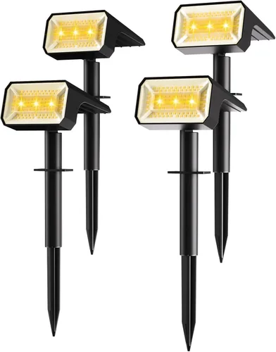 Vista 17 de Fabrito Focos solares grandes para exteriores, paquete de 2 unidades, 1000 lúmenes de alto brillo, foco solar impermeable IP65 con 136 LED, luces