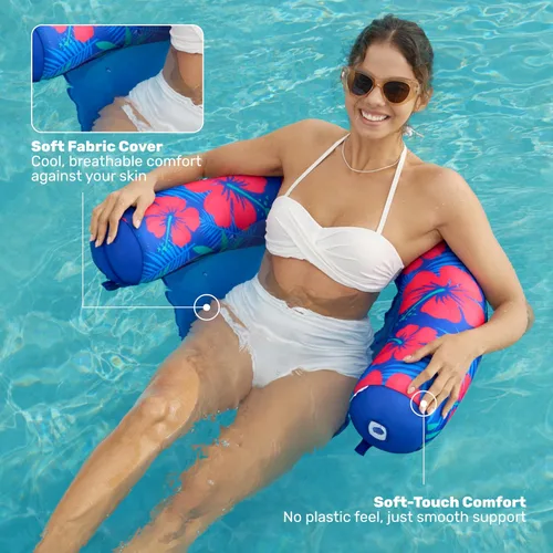 Vista 5 de Sloosh Flotadores de piscina para adultos, paquete de 2 sillas inflables de fideos con eslinga de tela suave, flotador flotante para piscina