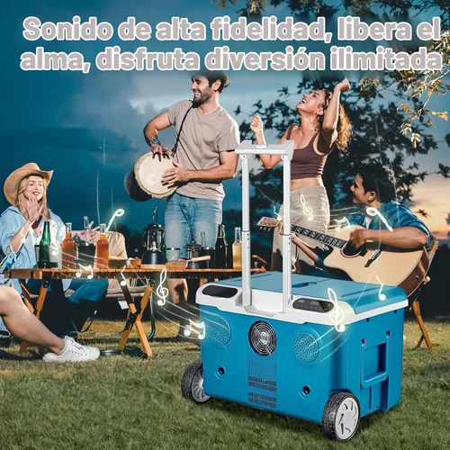 Vista 6 de AAOBOSI Refrigerador de automóvil, 40 cuartos (36 L) portátil de 12 voltios con ruedas, altavoz Bluetooth, mango y batería alimentada, -4 ℉ ~ 68 ℉