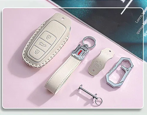 Vista 4 de SANRILY Funda de piel de vaca para llavero Audi, Beige