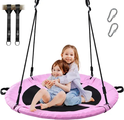 Vista 8 de Trekassy Columpio de árbol de platillo de 700 libras de 40 pulgadas para niños y adultos, textileno al aire libre con 2 correas para colgar