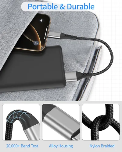 Vista 4 de Umefly Cable de carga corto para iPhone de 1 pie, paquete de 2 cables USB a Lightning para automóvil, cable de carga de iPhone de 1 pie para iPhone