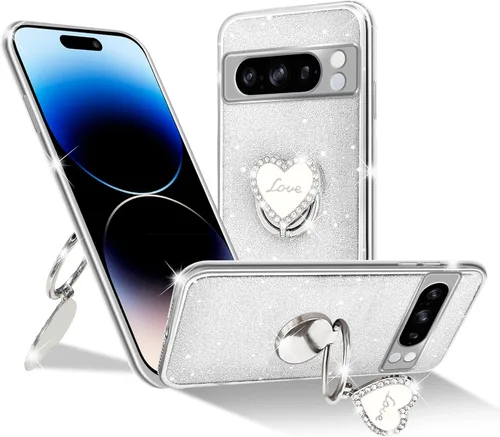 Vista 20 de Funda protectora transparente de 3 capas con anillo bonito soporte, para mujeres y niñas, para Pixel 6 2021 (lavanda)