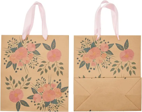 Vista 8 de Juvale Bolsas de regalo florales – Parte inferior reforzada y asas de cinta – Bolsas de recuerdo de fiesta – 8 x 4 x 9 pulgadas, paquete de 24