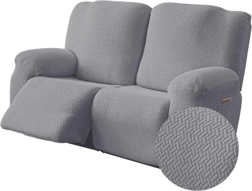 Vista 16 de Genina Funda para Silla Reclinable, Fundas Elásticas para Sillas Reclinables, Fundas para Sofá Reclinable con Rayas Jacquard, Fundas para Sofá