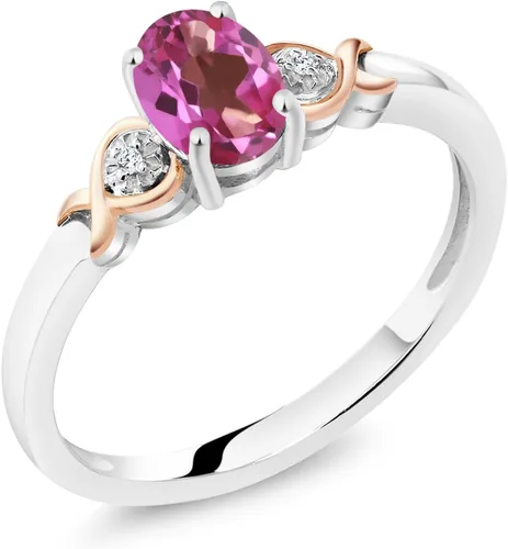 Vista 32 de Gem Stone King Anillo de compromiso de plata de ley 925 y oro rosa de 10 quilates, piedra preciosa ovalada de 0.276 x 0.197 in, con acento