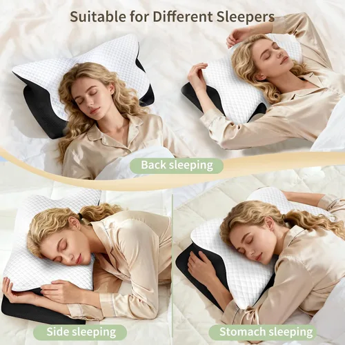 Vista 3 de Almohada cervical para el cuello para dolor de cuello, almohada ortopédica de espuma viscoelástica con diseño contorneado, almohadas de apoyo