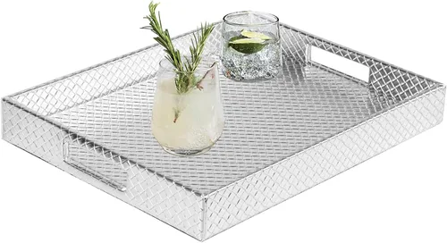Vista 19 de HofferRuffer Bandeja rectangular de servir con asas con agujeros para mesa de café, desayuno, té, comida, bandeja de servicio para mostrador