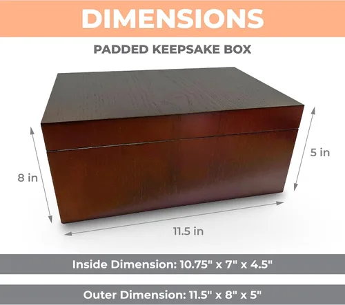 Vista 2 de Blake & Lake Caja grande de madera de roble para recuerdos, caja de almacenamiento forrada con cuadros de búfalo, cajas decorativas para el hogar