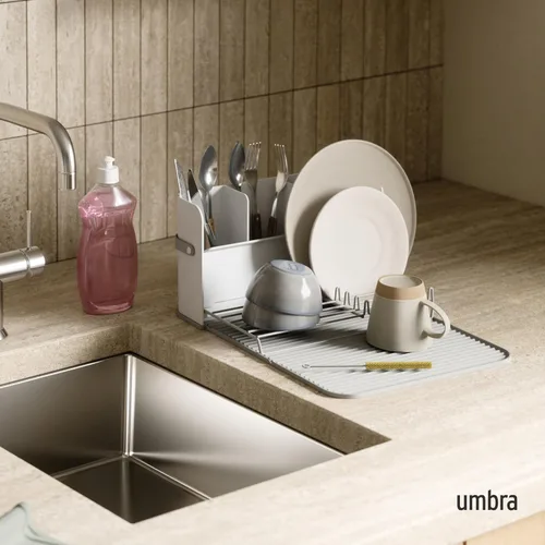 Vista 2 de Umbra Sling - Escurridor compacto para secar platos, cubiertos y más, se pliega para un almacenamiento compacto