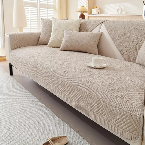 Vista 8 de vctops Funda acolchada de algodón bohemio para sofá, lavable, suave, antideslizante, con bordado floral, protector de muebles para perros, niños