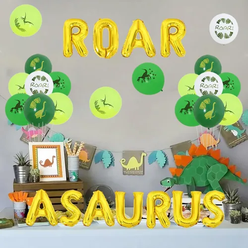 Vista 2 de Decoraciones de cumpleaños de One a Saurus, decoraciones de primer cumpleaños con temática de dinosaurio con rugido de Oneasaurus, globos