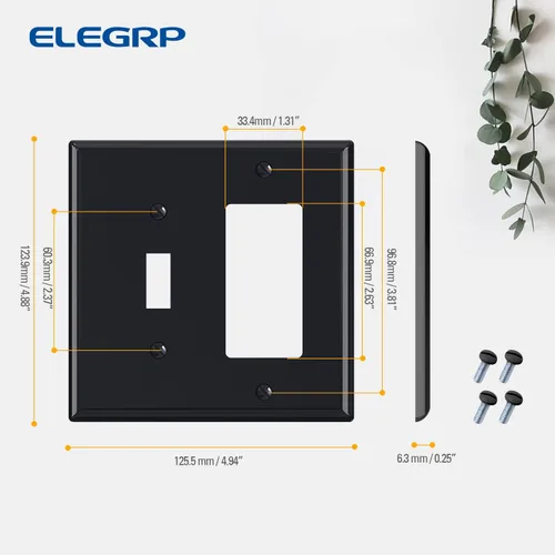 Vista 4 de ELEGRP - Placa de pared combinada de 2 ventanas, interruptor de luz de palanca de 1 banda, 1 dispositivo decorador/GFCI, placas de pared combinadas
