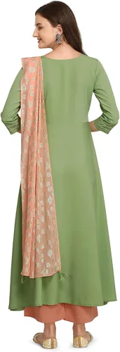 Vista 4 de Kurta de policrepé para mujer con Dupatta (SET0015)