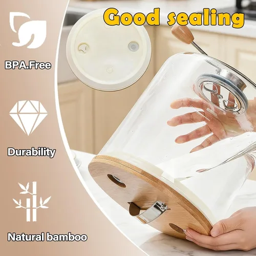 Vista 6 de Dispensador de arroz de vidrio, dispensador de cereales con taza medidora de vidrio y tapa hermética. Dispensador de almacenamiento de arroz de 5