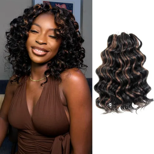 Vista 28 de Pelo de onda marina con trenzas de ganchillo, 6 pulgadas, 8 paquetes, trenzas rizadas suaves y profundas, extensiones de pelo sintético ondulado