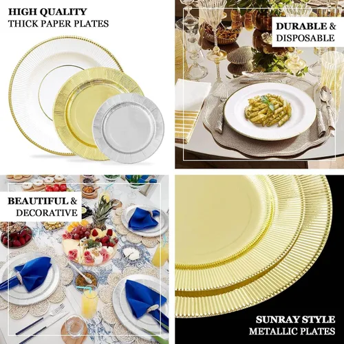 Vista 4 de Efavormart Paquete de 25 Platos Cargadores Desechables Sunray Metallic Sage Green de 13", Bandeja de Servir de Cartón, Redonda - 350 GSM Verde