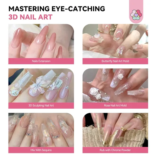 Vista 3 de SAVILAND Kit de gel de uñas Solid Builder: Aurora Silver Pink Clear 3D Sculpting Gel con moldes de silicona de flores de rosa y lápiz de tallado