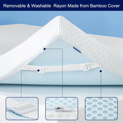 Vista 4 de Subrtex Funda para Topper de Colchón (Solo Funda) Protector de Colchón Ropa de Cama de Rayón Hecho de Bambú Funda Envolvente de Colchón Extraíble