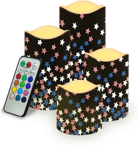 Vista 35 de Jeiento American Flag Flameless Candles 4 Pack 4th of July Home Decoration Flower American Flag LED Candles Battery Operated with Timer Remote
