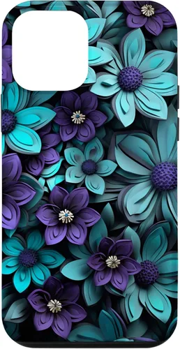Vista 16 de Purple Flowers Teal Blue Floral Cute Botanical Garden Print Case for iPhone 17