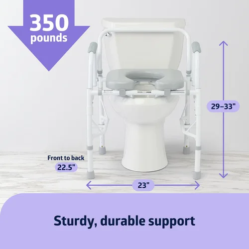 Vista 4 de Medline Cómoda de brazo abatible para adultos y personas mayores, asiento acolchado, orinal extraíble, protector contra salpicaduras, brazos