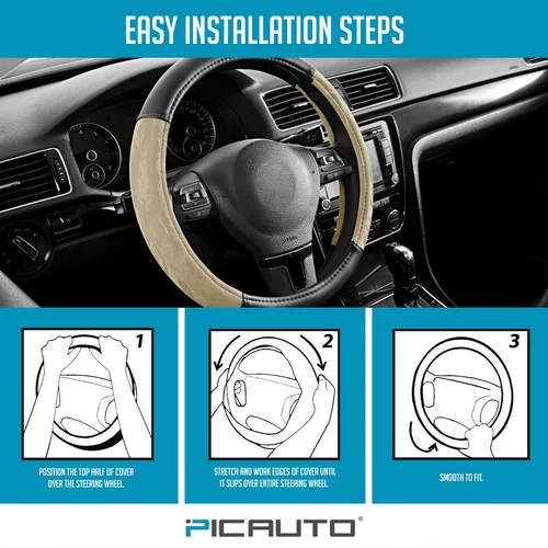 Vista 7 de PIC AUTO Funda para volante, protector de volante de automóvil de cuero de grano de seda, agarre cómodo, universal de 14.5 a 15.5 pulgadas