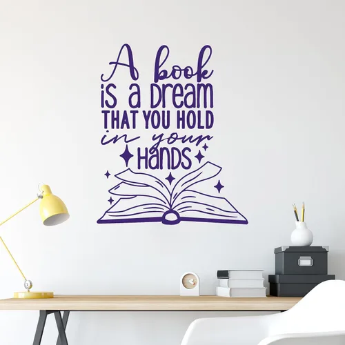Vista 4 de Vinilo adhesivo de pared Sueño Aprender libro Palabras Citas Biblioteca Pegatinas Mural Decoración grande (g7748) Negro