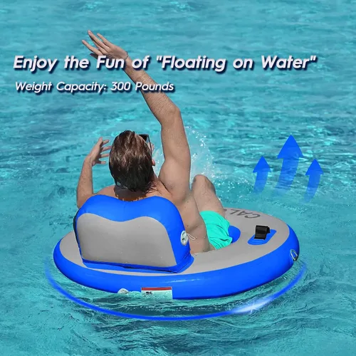 Vista 7 de CALOBANA Anillo Flotante Redondo Inflable Hamaca de Agua Flotadores de Río de Alta Resistencia Flotadores de Lago para Adultos Plataforma de Isla