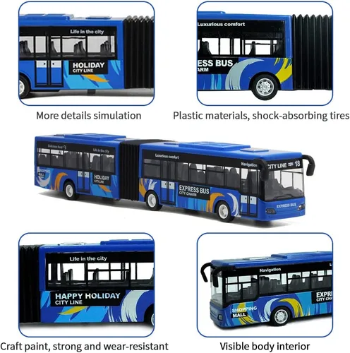 Vista 3 de Crelloci Autobús urbano de juguete para niños, vehículos de aleación fundida, autobús eléctrico articulado Metro con sonidos y luces, modelos