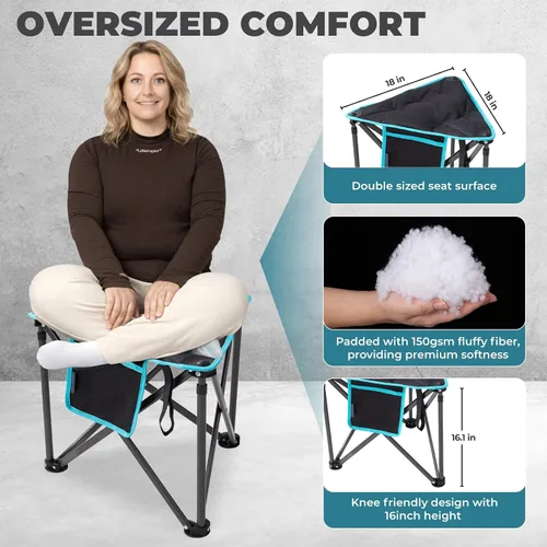 Vista 3 de FUNDANGO Taburete trípode plegable, silla de pesca portátil ligera con asiento acolchado grueso, 440 libras, sillas de campamento al aire libre