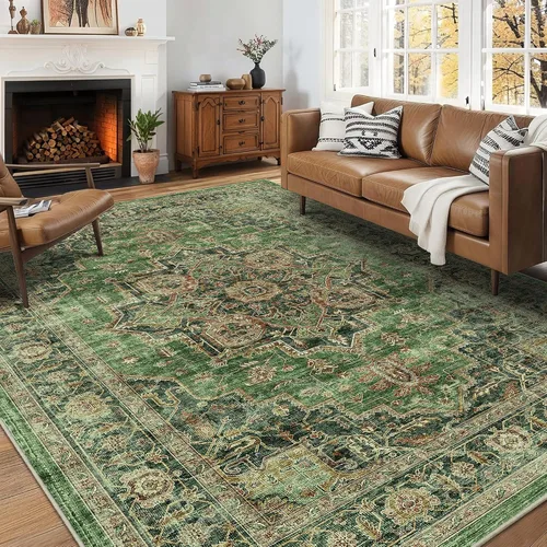 Vista 45 de Alfombra de pasillo vintage de 2 x 6 pies de pelo bajo Marrón beige