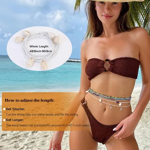 Vista 2 de Florideco Cuentas de cintura de 27.5 a 50 pulgadas para mujer, joyería africana en capas para el cuerpo en cuentas elásticas coloridas para mujer