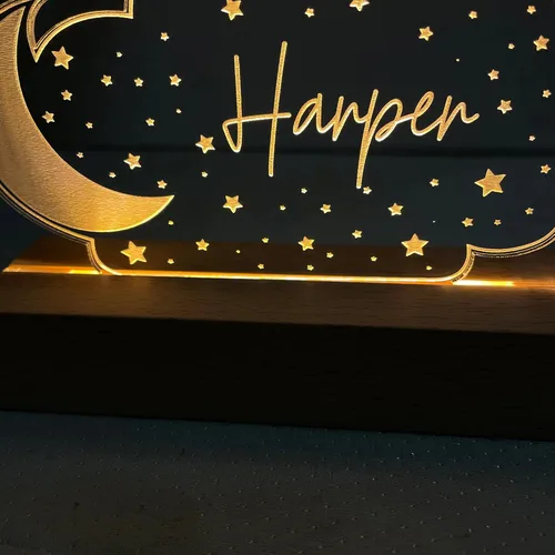 Vista 3 de Luz nocturna personalizada con luna y estrellas, decoración de habitación de bebé, decoración de habitación de niños, regalos para recién nacidos