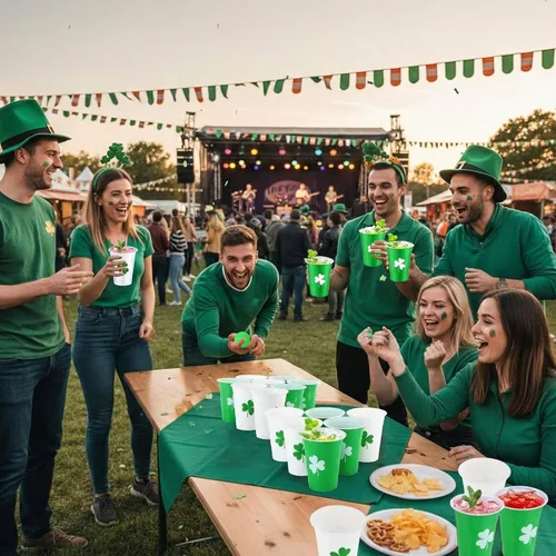 Vista 3 de Seenelling 32 piezas de suministros de juegos de fiesta del día de San Patricio para adultos incluyen 24 vasos de plástico blanco y verde de 16