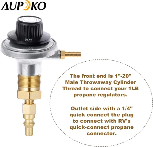 Vista 4 de Aupoko Enchufe de desconexión rápida de propano de 1/4 pulgadas, con adaptador de propano para tanque de botella de 1 libra, convertidor de enchufe
