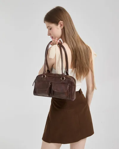 Vista 5 de Y2K - Bolsos de hombro para mujer a la moda, bolso Boston retro de piel sintética, ligero y versátil para el trabajo y los viajes