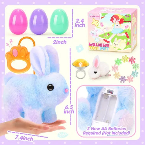 Vista 2 de CatchCute - Conejitos de peluche de Pascua para niños, conejo interactivo con sonidos, puede caminar y mover la cola con correa de control remoto