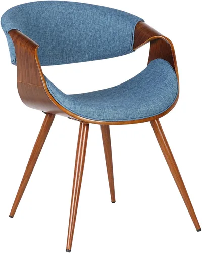 Vista 6 de Armen Living Silla de comedor de mariposa estilo mediados de siglo en acabado de nogal y tela azul - Juego de 4