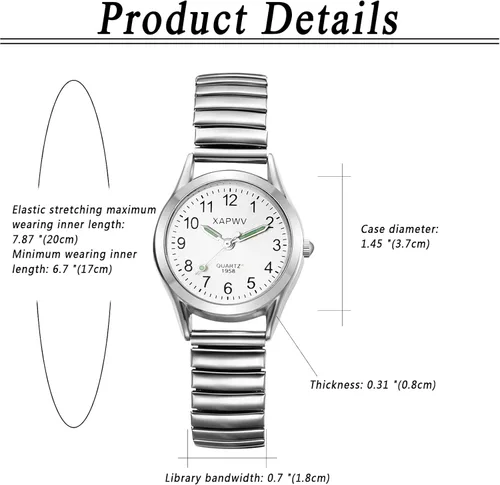Vista 7 de Avaner Banda elástica para pareja, reloj de pulsera de gran número, analógico, cuarzo, ultrafino, correa elástica