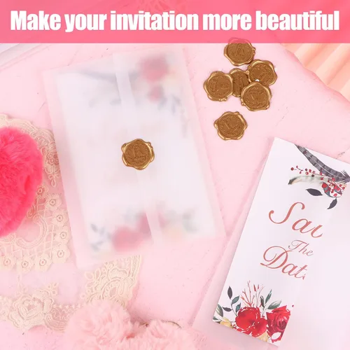 Vista 7 de 200 chaquetas de vellum preplegadas para invitaciones de boda translúcidas de 5 x 7 pulgadas, papel de calco, invitación de papel de vitela plegado