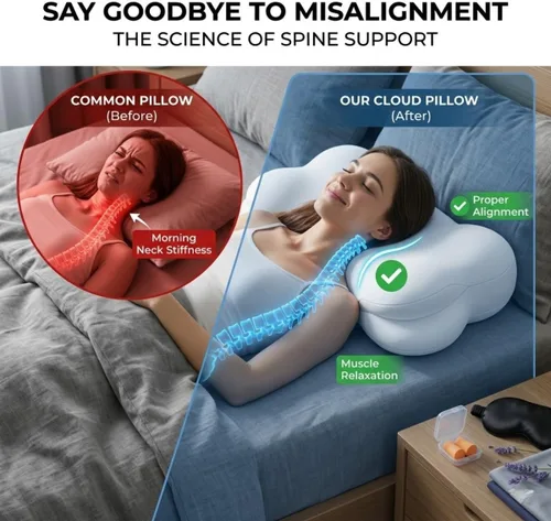 Vista 2 de Cloud Pillow for Sleep, Memory Foam Cervical Pillow for Pain Relief Sleeping, Ergonomic Cervical Pillow with Replacement Pillowcase, Breathable Dark