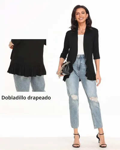 Vista 5 de Argstar Cárdigan de manga 3/4 para mujer (S-3XL), casual, ligero Negro