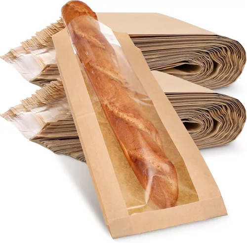 Vista 7 de Thenshop 100 bolsas de pan de papel con ventana para bolsas de pan caseras, bolsas de almacenamiento de pan de papel kraft marrón, embalaje largo