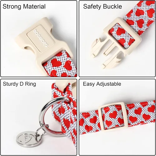 Vista 139 de DOGWONG Collar para perro de San Valentín, collar ajustable de algodón con corazón de caramelo azul, perfecto para perros pequeños a medianos